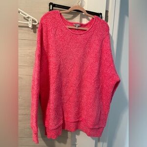 White Birch Vibrant HOT Pink Diamond Knit- Crew Neck Sweater- Brand New